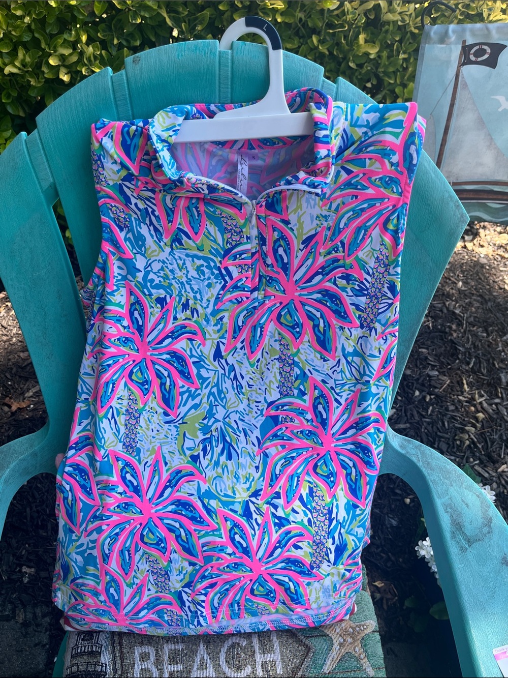 Lilly Pulitzer Sleeveless Pull-Over Top in Turquoise, Hot Pink & Blue